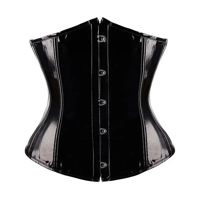 Schwarz PVC Vinyl Korsett Top Unterbrust Push Up Ohne Knochen Bustier Goth Punk Korsett Für Frauen Front Busk Gorset Plus Größe Korse Sexy