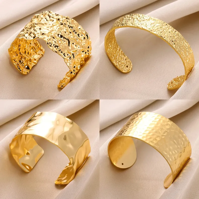 Klassische Gold Farbe Falten Textur Armreif Für Frauen Exquisite Manschette Armband Edelstahl Hand Ornament Punk Schmuck
