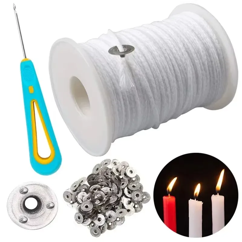 100 Stück Kerzenhalter, 61 m, Baumwoll-Kerzendocht, rauchfrei, Aromatherapie, zylindrischer Kerzenfaden, Kerzenherstellungsset, DIY-Kerzenhersteller