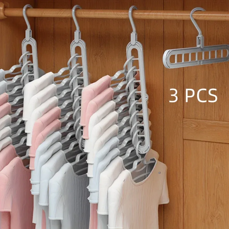3 Stück, faltbare 9-Loch-Kleiderbügel aus Kunststoff, robuste, platzsparende Kleider-Organizer-Kleiderbügel, für Zimmer, Schrank, Kleiderschrank, Zuhause und Dor
