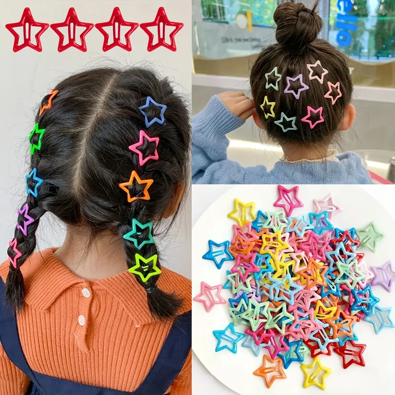 10 Stück/30 Stück niedliche hohle Stern-Haarspangen, lebendiges, farbenfrohes Druckknopf-Design, perfekt für Styling und Make-up, ideales Geschenk, Weihnachtsgeschenk
