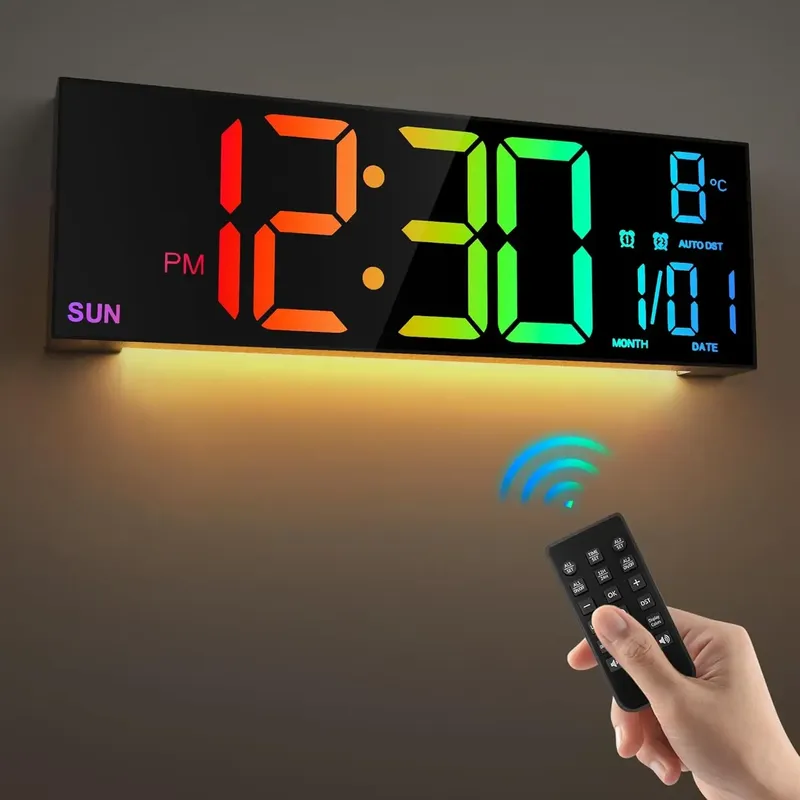 16,2'' große digitale Wanduhr mit Fernbedienung, große LED/Doppelalarm/8 RGB-Farben, digitaler Wecker, elektronische Uhr