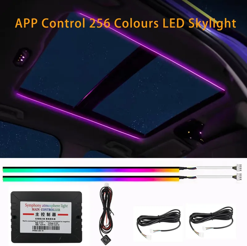 Symphonische APP-Steuerung, 256 Farben, LED-Oberlicht, Umgebungslicht, Atmosphäre, Schiebedachlicht, Autodach, Panorama-Oberlicht, Umgebungslicht