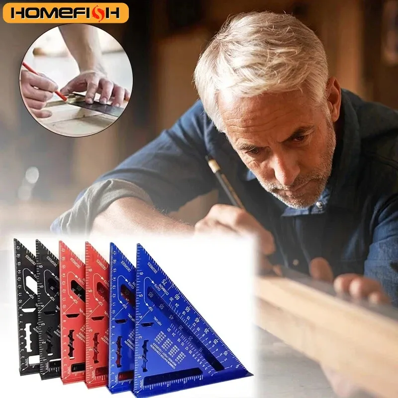 Neue 7 Zoll Dreieck Lineal Messwerkzeug Aluminiumlegierung Schreiner Werkzeuge Zoll Metrisches Winkellineal Geschwindigkeit Quadrat Holzbearbeitungswerkzeuge