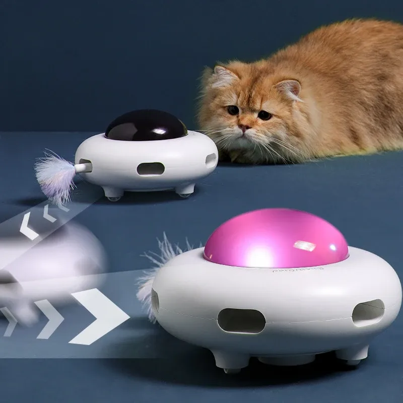 Haustier Elektronische UFO Smart Lustige Katze Plattenspieler Spielzeug Intelligente Lustige Katze Stick Spiel Rotierenden Plattenspieler Katze Spielzeug Automatische Reinigung