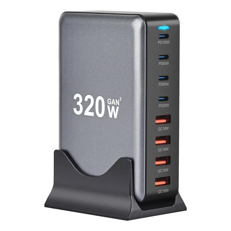 Das neue 320-W-Tischladegerät GaN Fast Charging 8-Port C-Typ PD Mobile Ladestation ist für Tablets und Smartphones geeignet