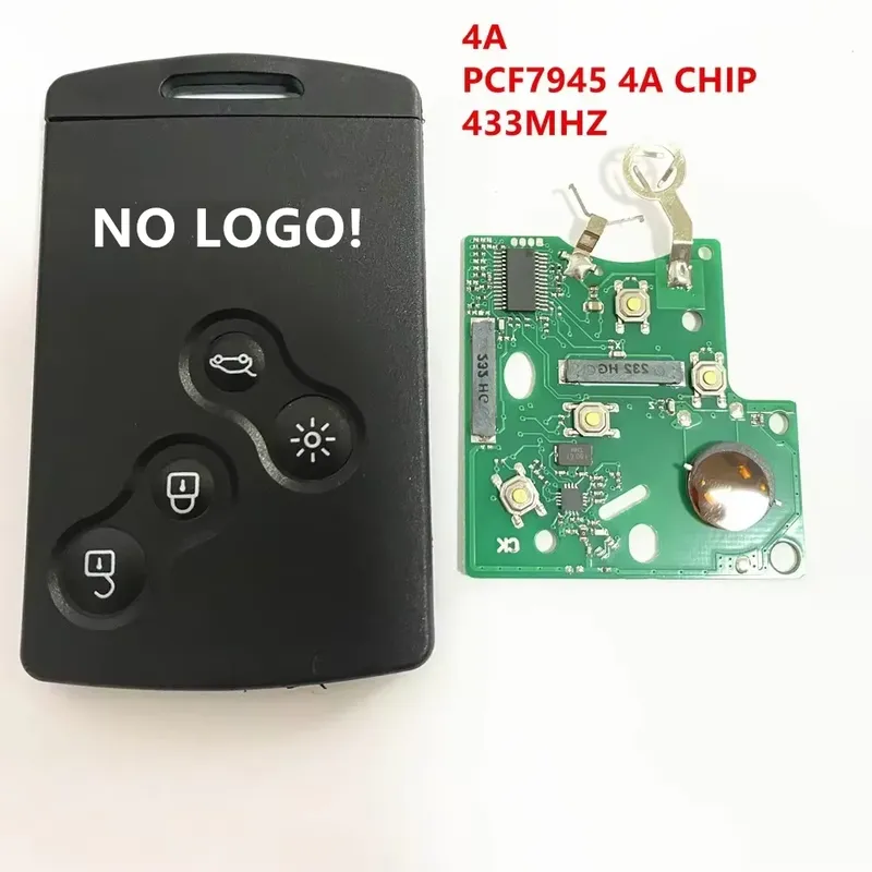 KEIN LOGO! 4-Tasten-Fernschlüsselkarte, schlüsselloser Smart-Key, 433 MHz, 4 A, PCF7945/PCF7953-Chip für Renault Clio 4 Key Captur-Schlüssel nach 2013
