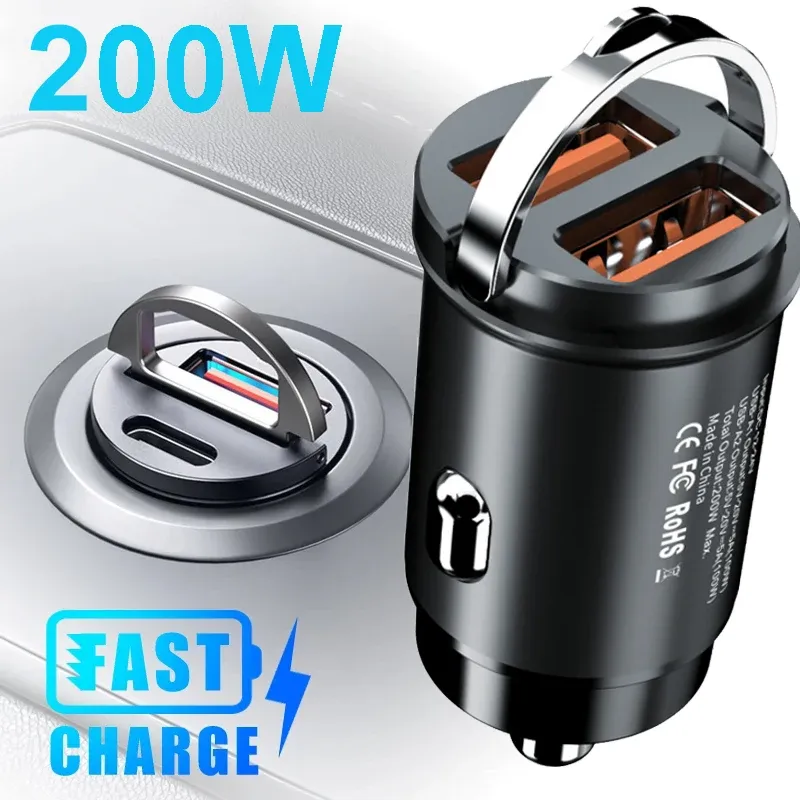 100W/200W QC3.0 PD Mini Auto Ladegerät 12-24V Feuerzeug Schnelle Lade Auto USB Typ C Ladegerät für Xiaomi Samsung Huawei iPhone Power