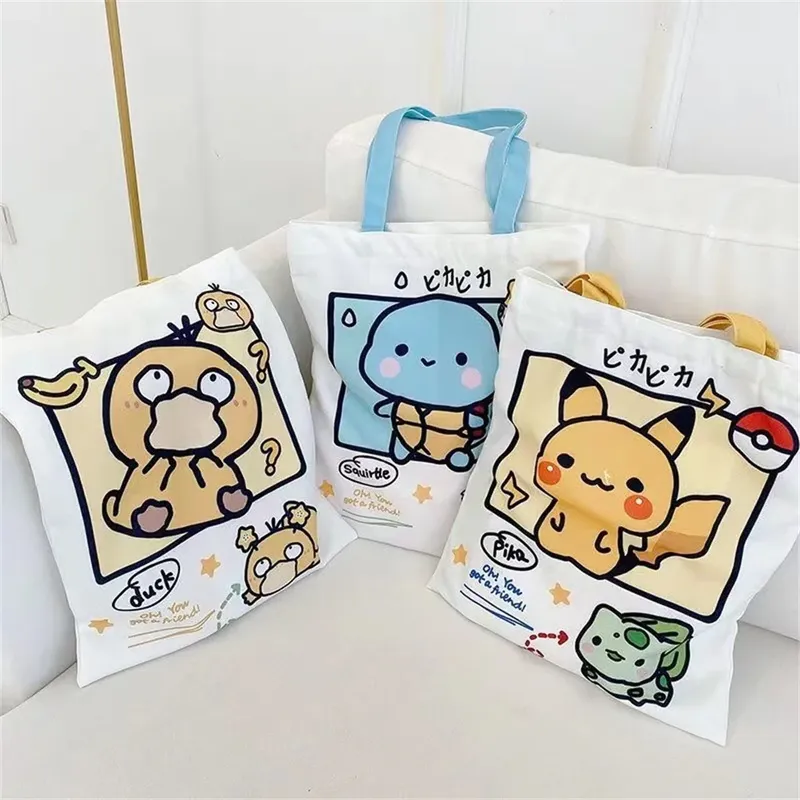 Anime Pokemon Canvas-Einkaufstasche, Umhängetasche, tägliche tragbare Handtasche, Einkaufstasche, Einkaufstasche, Studenten, Mädchen, Teenager, Geschenke