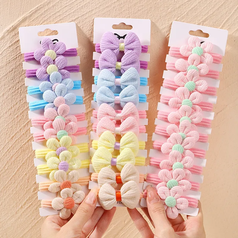10 Stück süße Mädchen Nylon Blumen Haargummis Süßigkeiten elastische Schleife Haarbänder Zöpfe Haarseil Gummi Haargummi Scrunchies Zubehör