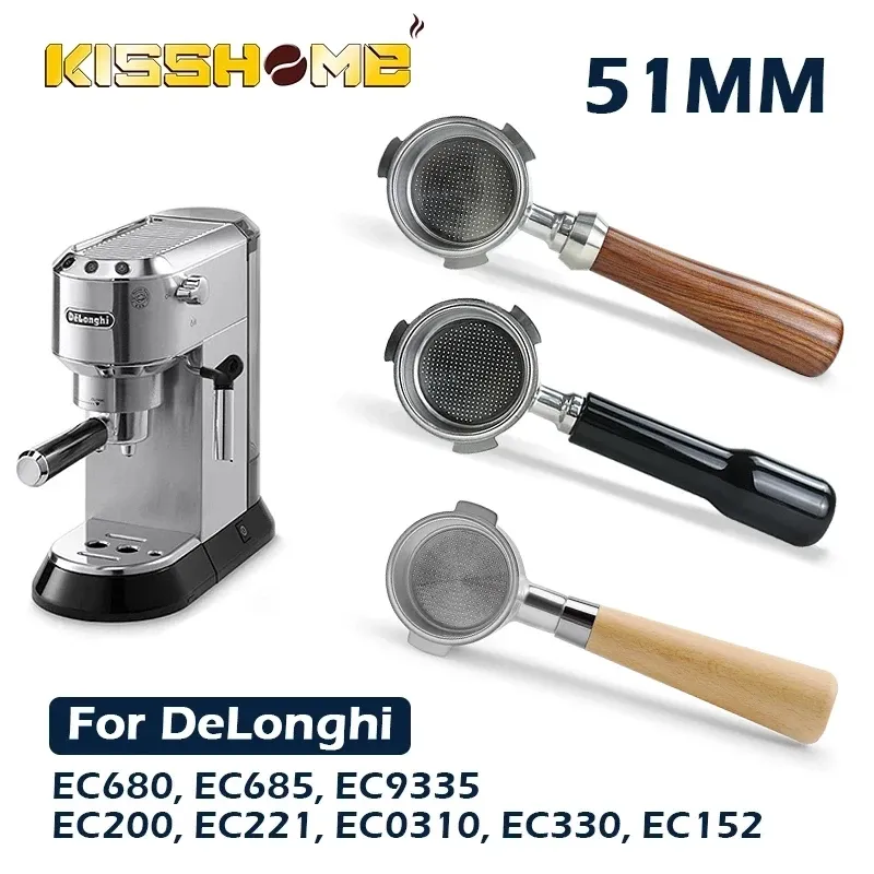 Kaffee Boden Siebträger 51MM Für Delonghi EC680 EC685 EC310 Mit 2-Tassen Filter Korb Barista Espresso Maschine Zubehör