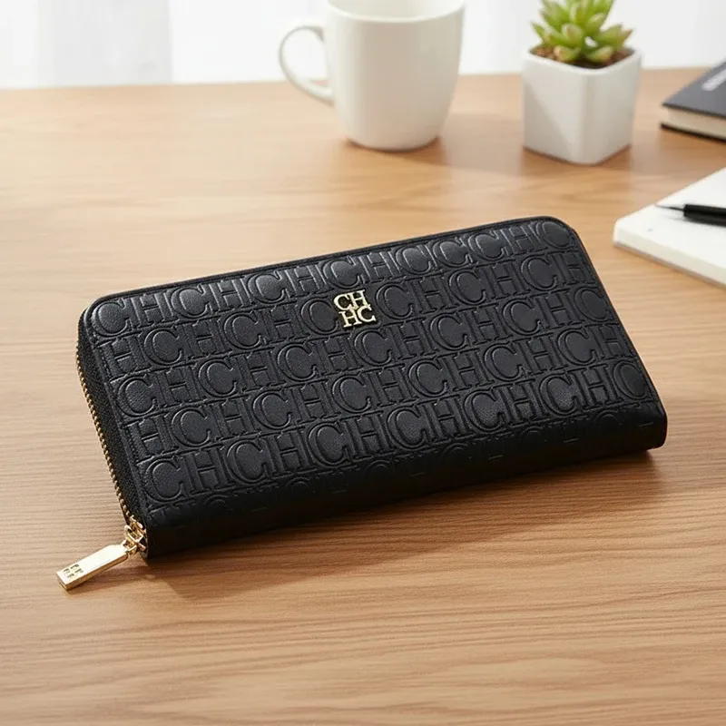 CH Elegante Geprägte Reißverschluss-Geldbörse Marke Gold Mikro-Logo Mehrere Kartenfächer Reißverschlussfach Leder-Clutch-Geldbörse - 16.49 EUR