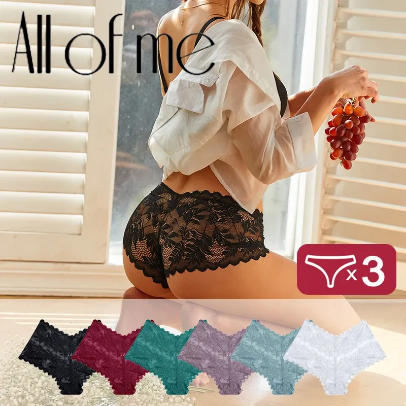 3 Stück Damen-Sexy-Spitzen-BHs für Frauen mit floralen Kanten, Verführung, nahtloser Slip, exquisite Unterwäsche, Komfort-Unterhose