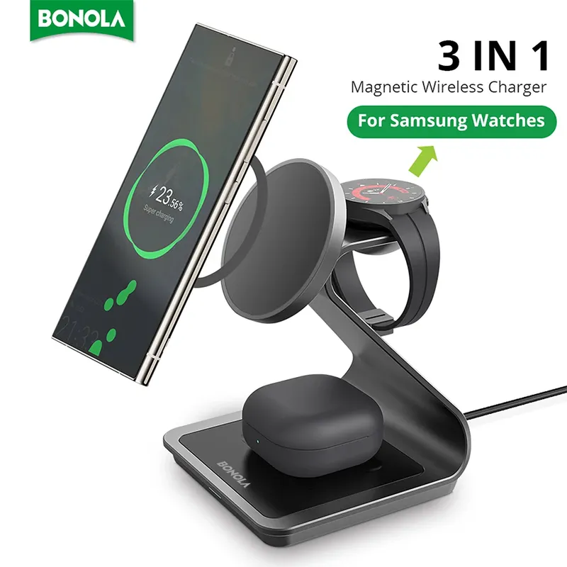 Bonola Magnetic 3-in-1 kabellose Ladestation für Samsung S24 Ultra/S25 25 W Schnellladestation für Galaxy Watch 7/6/5/Ohrhörer