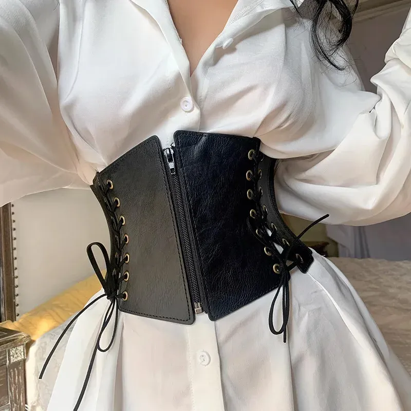 Spitze Up Vorne Korsett Gürtel Für Frauen Punk Breiten Gürtel Weibliche Abnehmen Körper Elastische Bustier Bund Hip Hop Gothic Kleid Gürtel