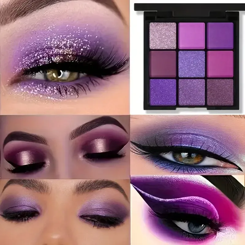 Luxuriöse lila Lidschatten-Palette, 9-farbig, matt und schimmerndes violettes Augen-Make-up für die Schaffung rauchiger oder natürlicher Look, Kosmetik