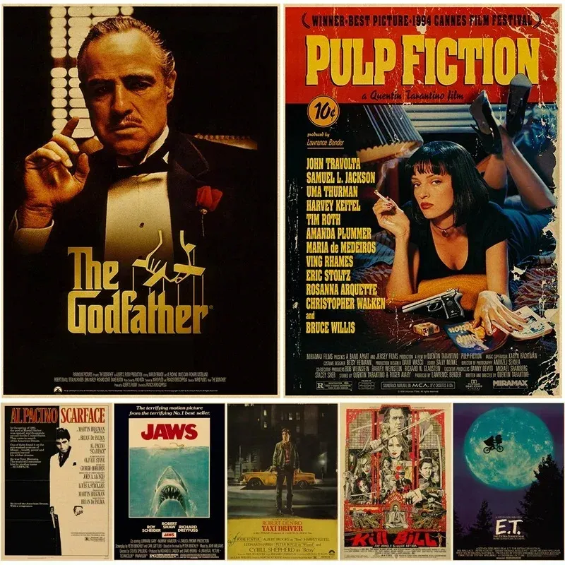 Vintage klassische Filmposter Retro Drucke Pulp Fiction/Gottvater Poster Film Retro Home Room Decor ästhetische Kunst Wandmalerei