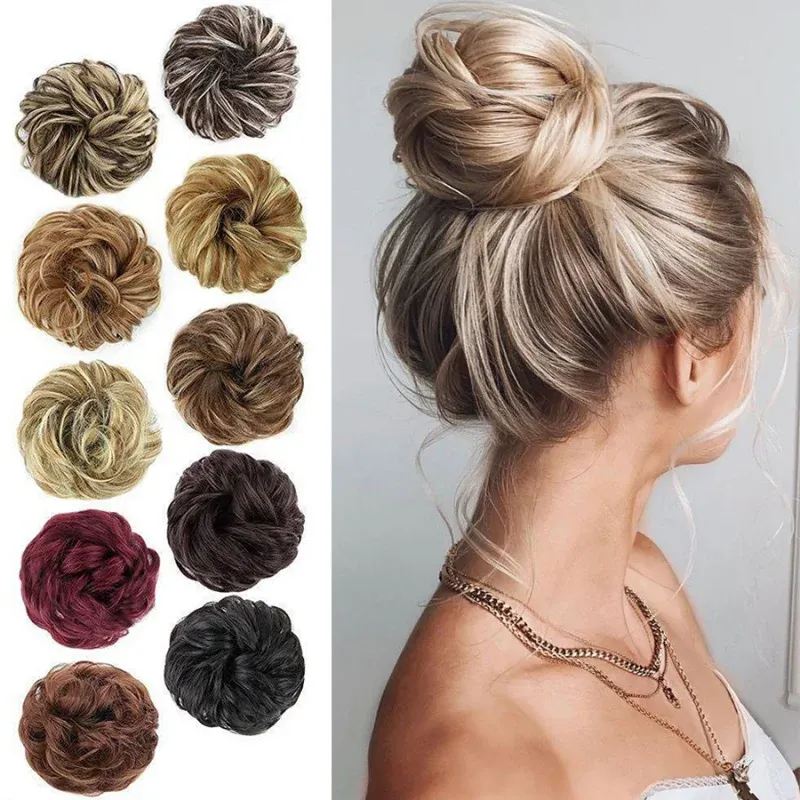 Synthetischer unordentlicher Haarknoten, Chignon-Haargummis, gefälschtes Haarband, Zopf, elastisches Haarteil, Schwanz, Chignon, Donut, Hochsteckfrisur, Haarteile für Frauen