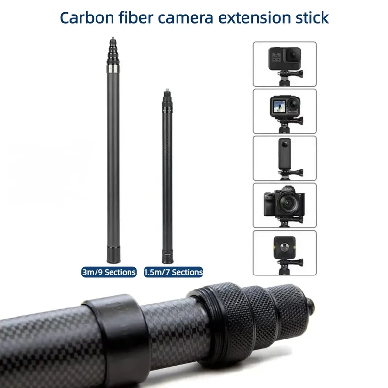 3M Carbonfaser Ausziehbares Einbeinstativ Extended Edition Unsichtbarer Selfie-Stick für Insta360 X3 X2 für GoPro 9 10 11 12 Stick-Stativ