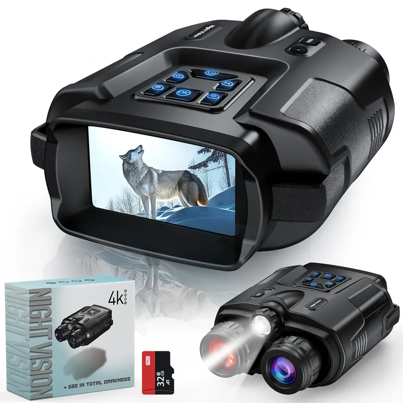 4K-Nachtsichtfernglas, 32 GB, Infrarot-Nachtsichtbrille, 7,6 cm großer Bildschirm, 8-facher Digitalzoom, taktisches Licht für Camping, Jagd