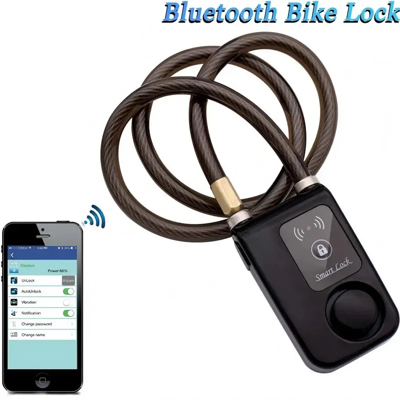 Bluetooth Smart Fahrradschloss Wasserdichtes Diebstahlschutz-Passwortschloss Edelstahlkette Sicherheitsalarm für Fahrräder
