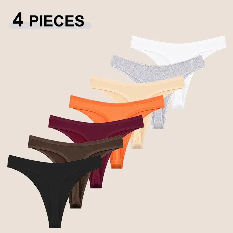 4er-Set Baumwoll-Slips für Damen, sexy Low-Rise G-String Tangas, ultradünne, nahtlose Slips, weibliche, spurlose, weiche Basic-Unterwäsche