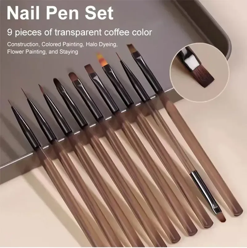 9-teiliges Nagelbürsten-Set für DIY-Malerei, Maniküre-Acryl-Zeichenpinsel für Nagelkunst-Design, Nagelspitzen-Display und Malwerkzeug
