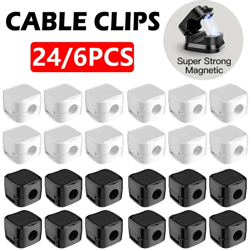 24/6PCS Magnetische Kabel Organizer Clips Kabel Management Draht Manager Kabel Halter Ladekabel Wickler Wand Haken