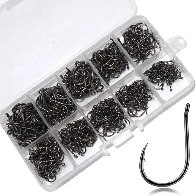 100/500 stücke Angelhaken Set Carbon Stahl Einzigen Kreis Angelhaken Fliegenfischen Jip Stacheldraht Karpfen Haken Sea Tackle Zubehör