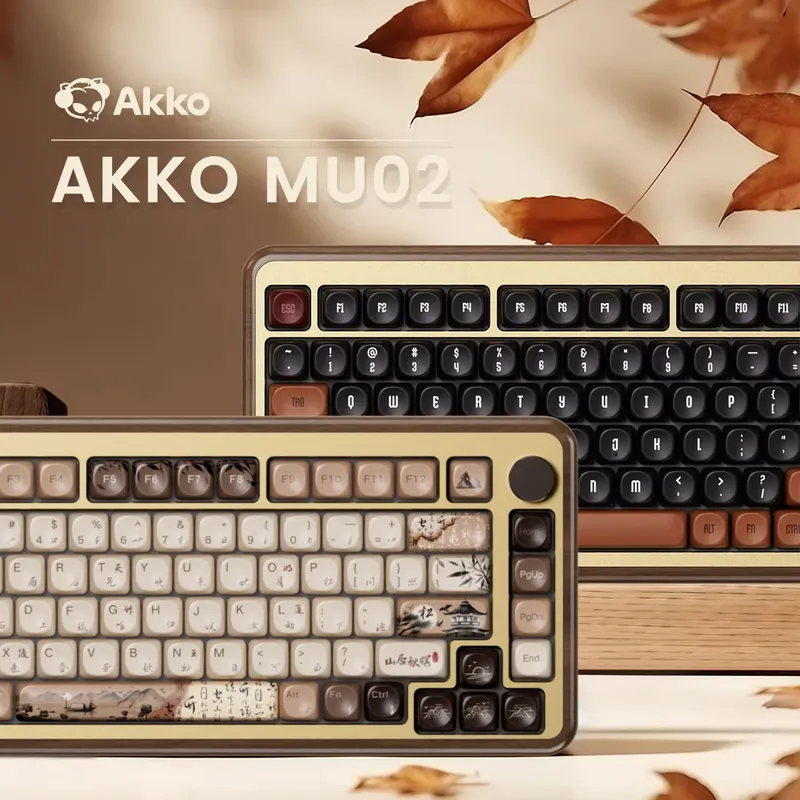 Akko MU02 75 % Mountain Seclusion mechanische Holztastatur RGB Hot-Swap-fähige BT5.0/2.4G kabellose und kabelgebundene Typ-C-Gaming-Tastatur
