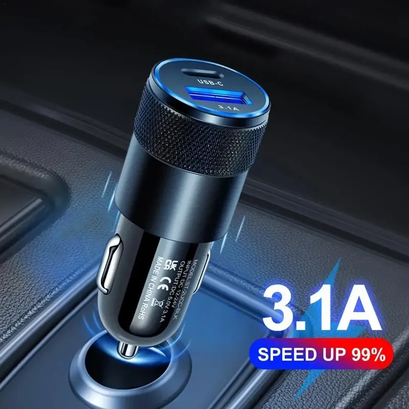 15W USB + PD Kleine Stahlkanone Autoladegerät Metall Aluminiumlegierung Autoladegerät 3,1A Handy-Autoladegerät