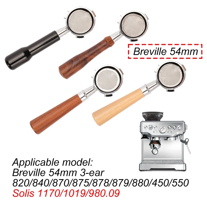 54 mm bodenloser Siebträger für Breville 870 878 880 mit 2 Tassen Korb, nackter Kaffee, Espressomaschine, Zubehör, Barista-Werkzeuge