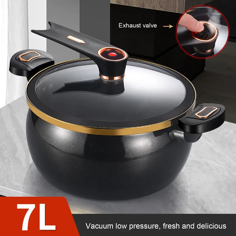 1 Stück Fat Daddy Mikro-Schnellkochtopf, 7 l Fassungsvermögen, 26 cm, geeignet für den Hausgebrauch, multifunktionaler Antihaft-Topf zum Schmoren und Kochen von Suppen, kompatibel mit Induktionsherden und Gasherden