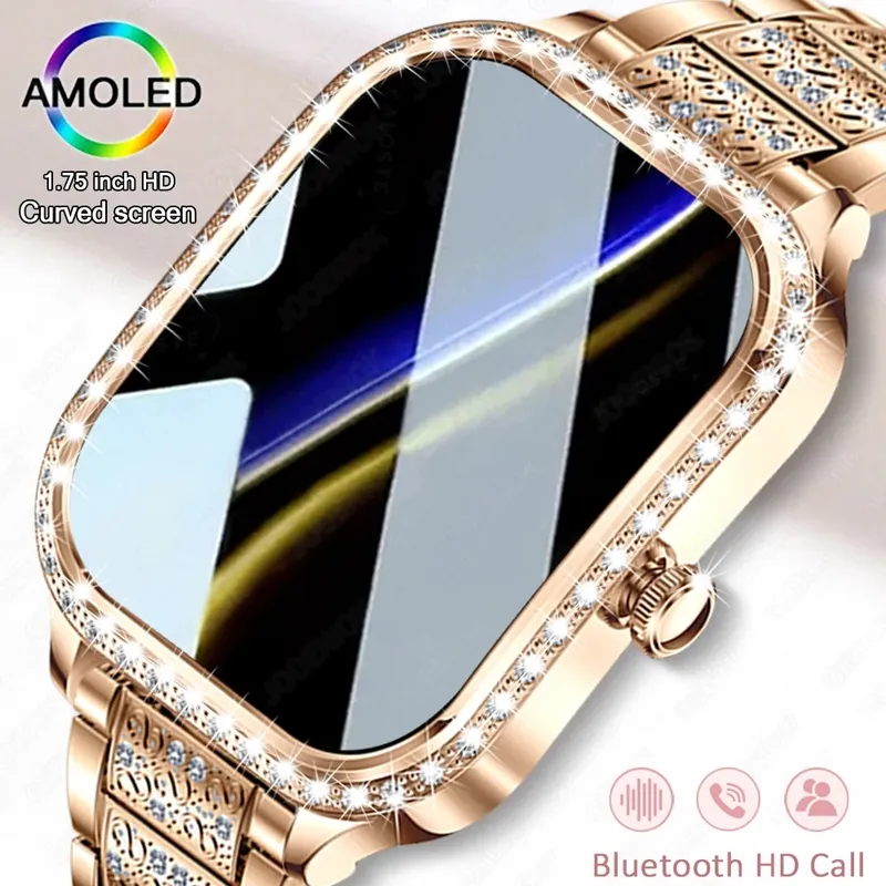 2026 neue Mode Frauen Diamant Smartwatch Herzfrequenz Blutdruck Monitor Musik Wiedergabe AI Stimme Sport BT Anruf SmartWatch