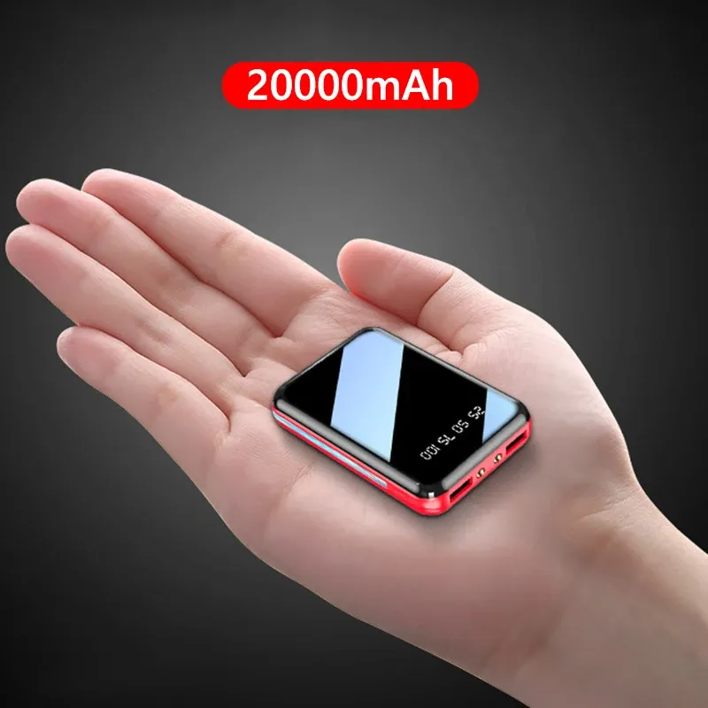 20000 mAh Mini Power Bank Tragbare Ladegerät Spiegel Bildschirm LED Digital Power Externe Batterie für iPhone Xiaomi Huawei Samsung