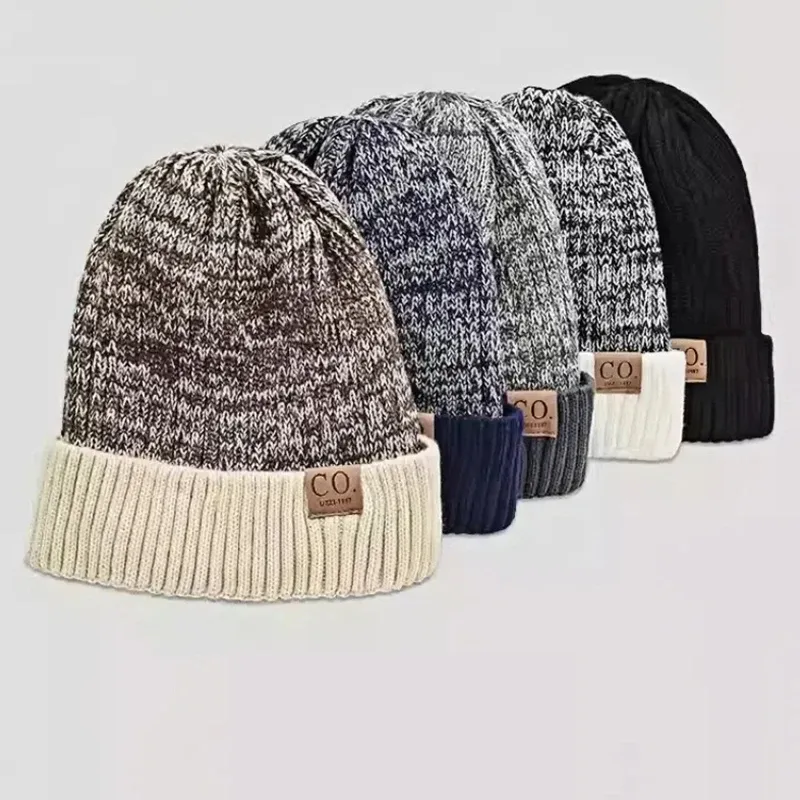 Neue Unisex Zwei-Ton Winter Hüte Hinzufügen Pelz Gefüttert Männer Und Frauen Mode Warme Beanie Cap Casual Winter Gestrickte hüte