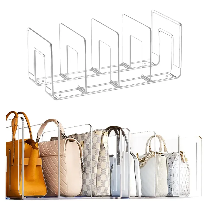 Durchsichtiger Kunststoff-Geldbörsen-Handtaschen-Organizer, 4-teilig, Tasche, Schrank, Regalteiler, Geldbörse, Ausstellungsständer, Handtaschenaufbewahrung, Organizer-Halter