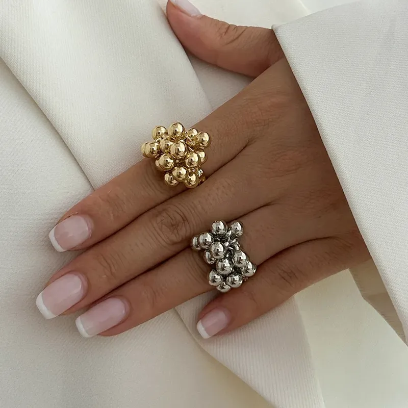 Salircon Mode Einfache CCB Kleine Kugel Ring für Frauen Männer 2024 Punk Hip Hop Metall Offenen Finger Ring Weiblichen Schmuck geschenk