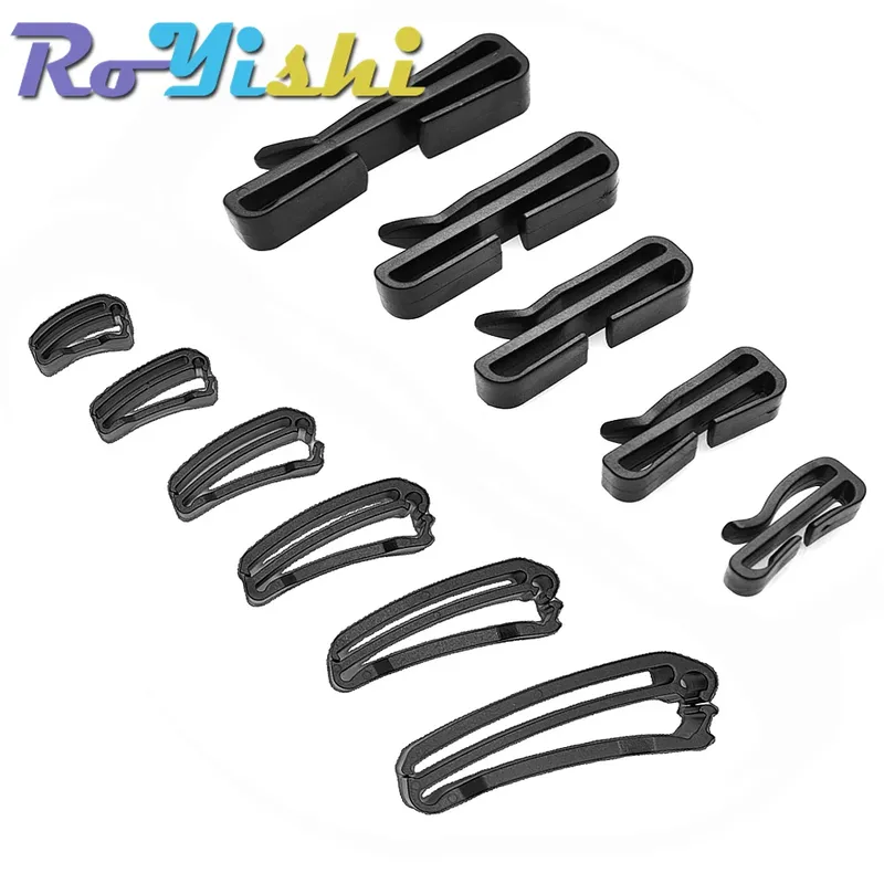 10 Teile/paket Quick Slip Keeper Schnalle Ende Clip Slider Schwarz Für Molle Taktische Rucksack Anpassung Gurtband 15-50mm