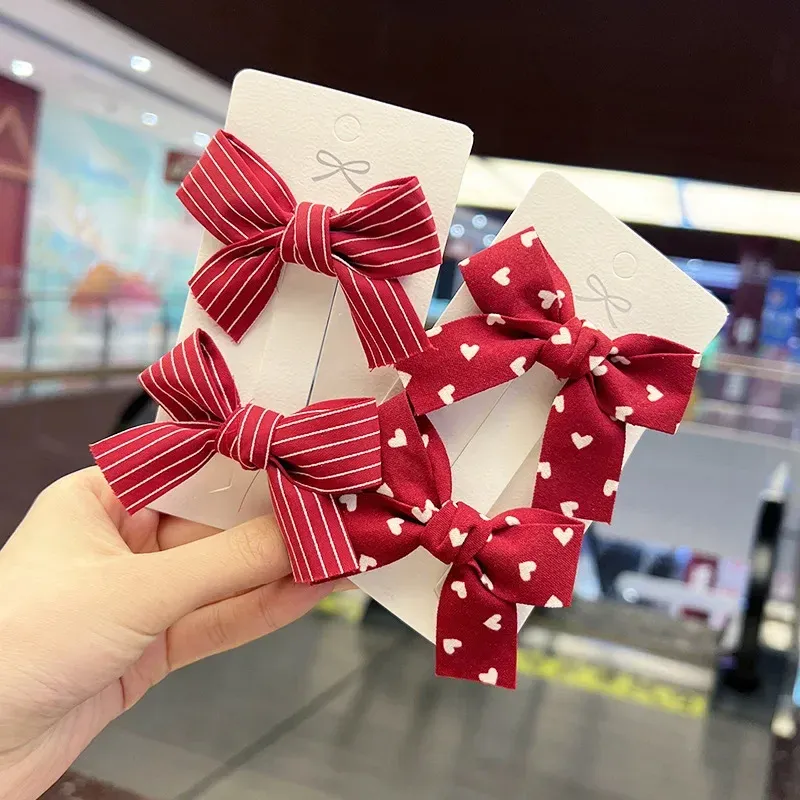 2 Stück Prinzessinnen-Haarspangen mit roter Schleife für Mädchen, Kinder-Kopfschmuck, Haarklammern, Haarspangen – niedliche Haar-Accessoires