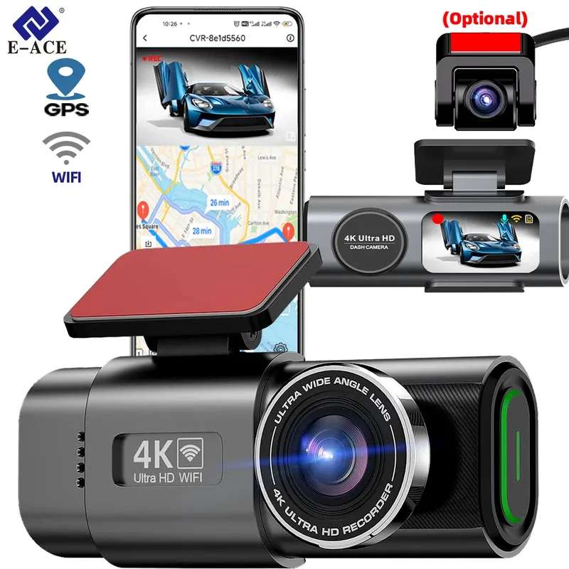 Dash Cam 4K GPS WIFI APP 24H Nachtsicht Mini Optional Hinten Objektiv Dashcam Auto DVR Video Recorder kamera Für Auto Black Box