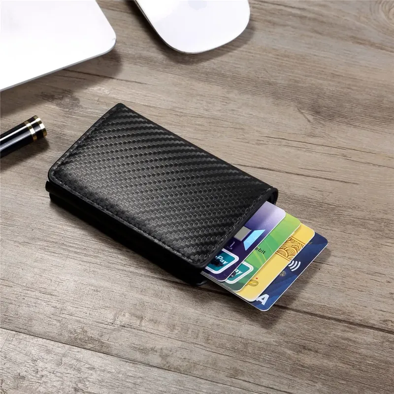 Carbon Fiber Kreditkarte Halter Brieftasche Männer Rfid Smart Meral Dünne Schlanke Pop Up Minimalistischen Brieftasche Kleine Schwarze Geldbörse Metall Brieftasche