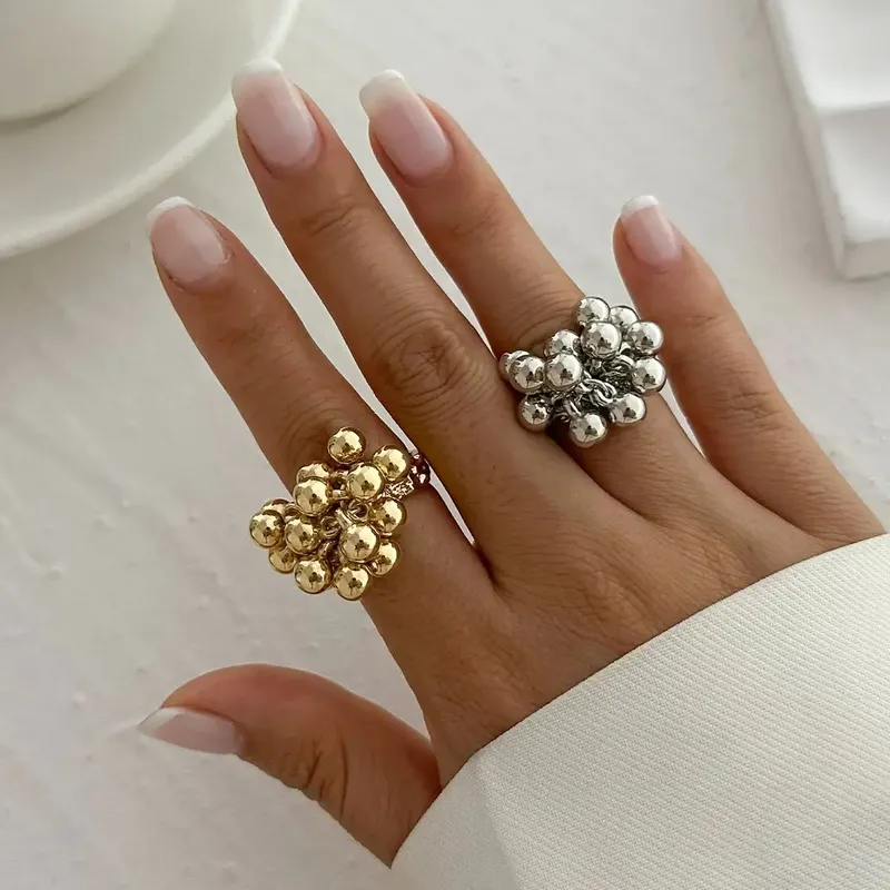 IngeSight.Z Kreatives Design CCB Kleiner Kugelring für Damen und Herren, trendiger unregelmäßiger Metall-Öffnungs-Fingerring, Paar-Punk-Schmuck - 2.4 EUR
