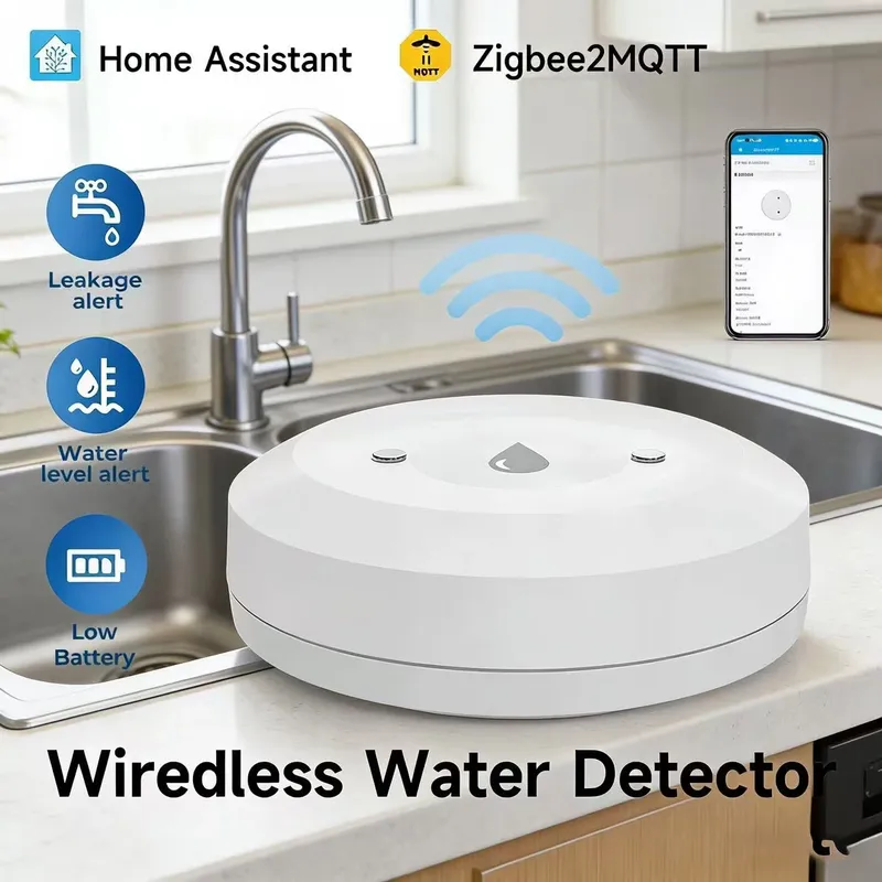 Zigbee 3.0 Intelligenter Wassersensor, Überflutungs- und Leckdetektor mit Fernüberwachung für Küche/Bad, Unterstützt Home Assistant und Zigbee2mqtt
