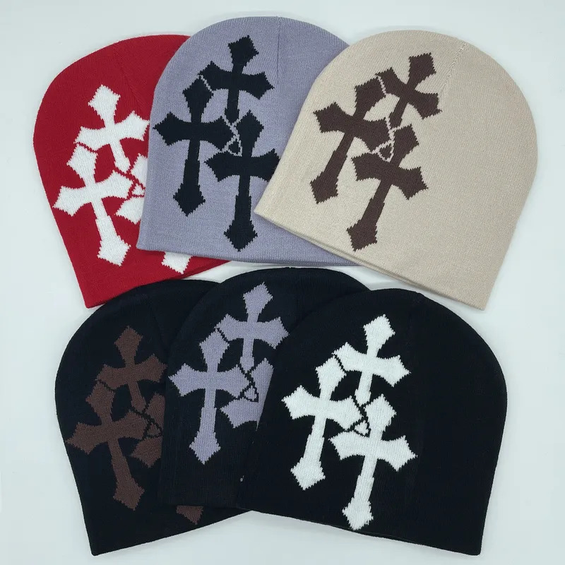 Y2K Kruzifix Jacquard Strickmütze, europäische und amerikanische Popularität Hip Hop Hut, Street Trend Mode Persönlichkeit Erwachsene Hut