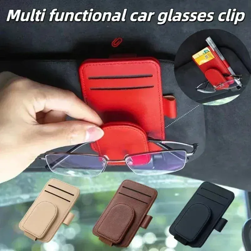 Multifunktionale Pu Leder Auto Sonnenblende Gläser Halter Kreative Sonnenschirm Sonnenbrille Lagerung Fall Magnetische Clip Stift Karte Halter