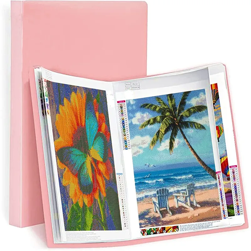 Rosa A3 30 Seiten Diamantmalerei Fotoalbum Aufbewahrungsbuch Portfolio Präsentation Klare Taschen Großer Ordner Briefpapier