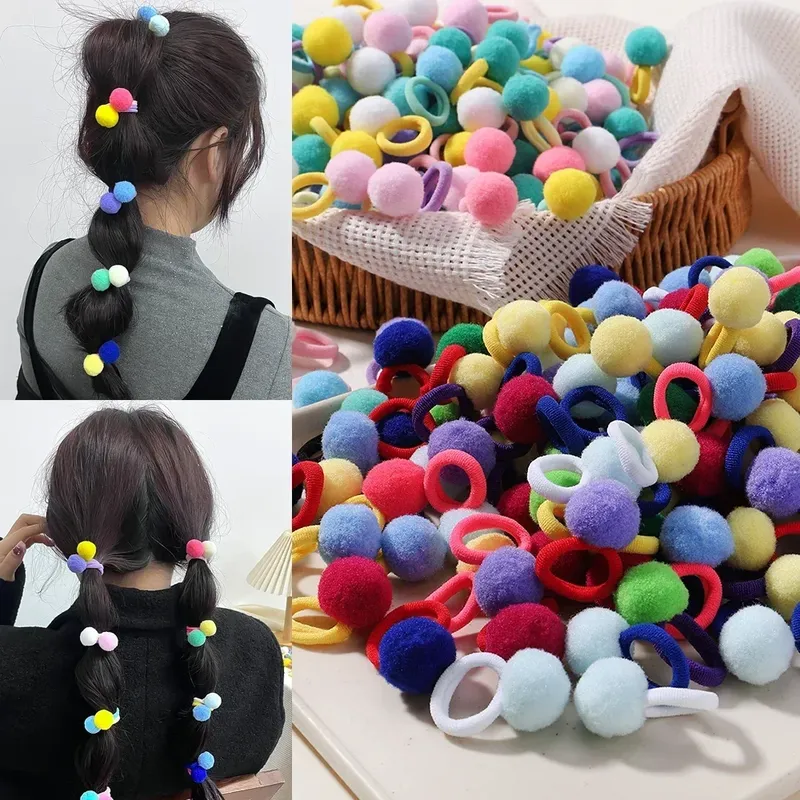 20 stücke Kinder Elastische Haarbänder Mädchen Plüsch Ball Gummiband Für Kinder Süßigkeiten Scrunchie Haar Krawatten Clip Baby Haar Zubehör