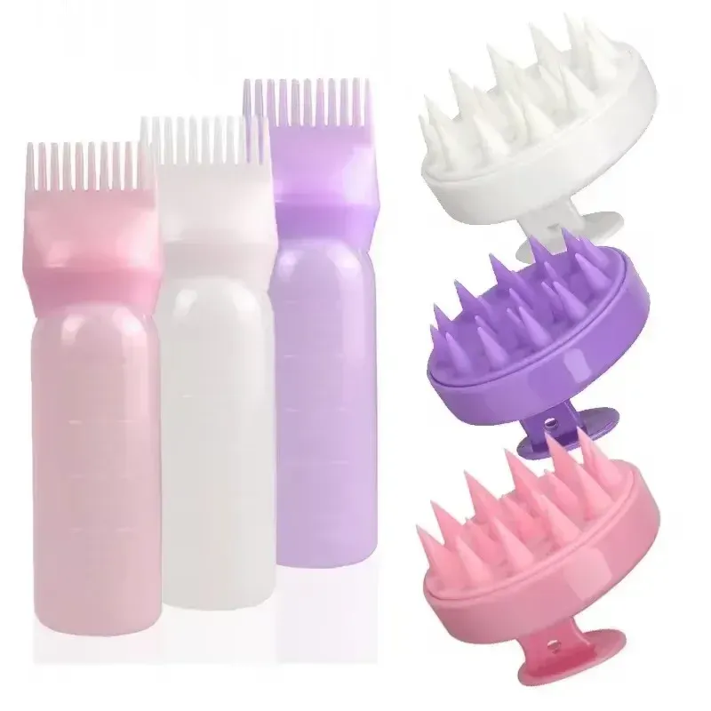 Silikon Shampoo Pinsel Kopf Kopfhaut Massage Kamm Haar Farbstoff Tönung Öl Applikator Flasche mit Pinsel Barber Salon Haar Styling Werkzeuge