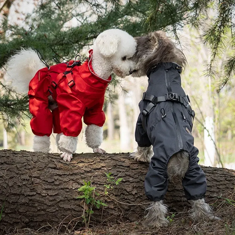 Hund Regenmantel mit Geschirr wasserdichte Jacke für kleine Hunde verstellbare reflektierende Hund Regen Overalls vierbeinigen Regenmantel Haustier Regen